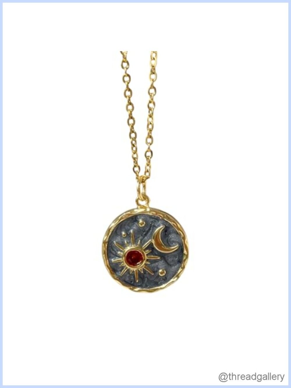 14K Yellow Gold Sun Necklace for Women Men Gray Enamel Charm Cable Chain